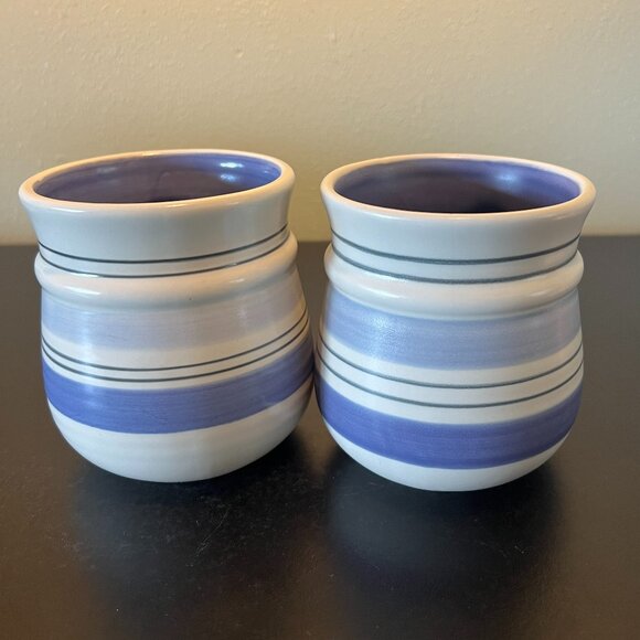 Set of 4 Pfaltzgraff Hand Painted RIO Stoneware Mug with Stripes in Hues of Blue - Picture 3 of 6